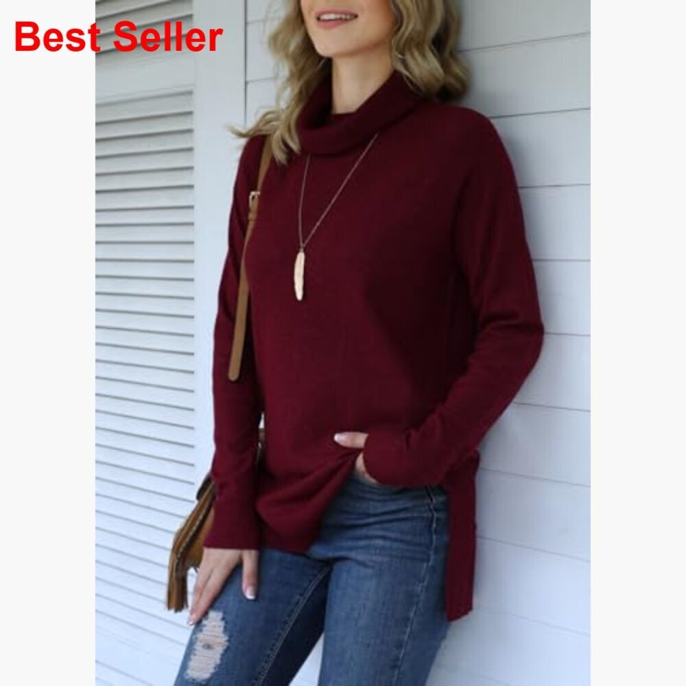 Viscose Blend Turtleneck Pullover Sweater Long Sleeve Casual - Picture 2 of 7